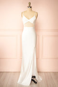 Angelina Ivory | Maxi Dress with Mesh Underbust and Slit by Arti Gogna