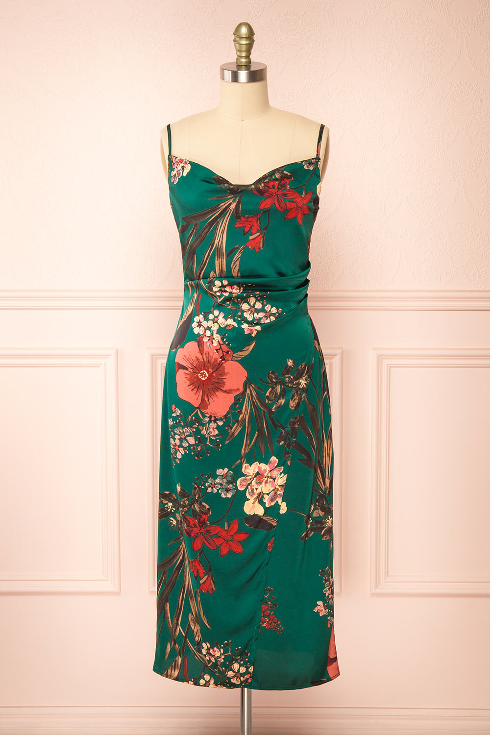 Annelise Green | Cowl Neck Floral Midi Dress