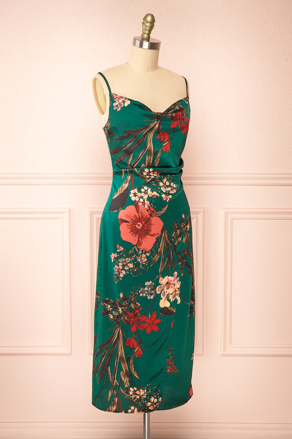 Annelise Green | Cowl Neck Floral Midi Dress
