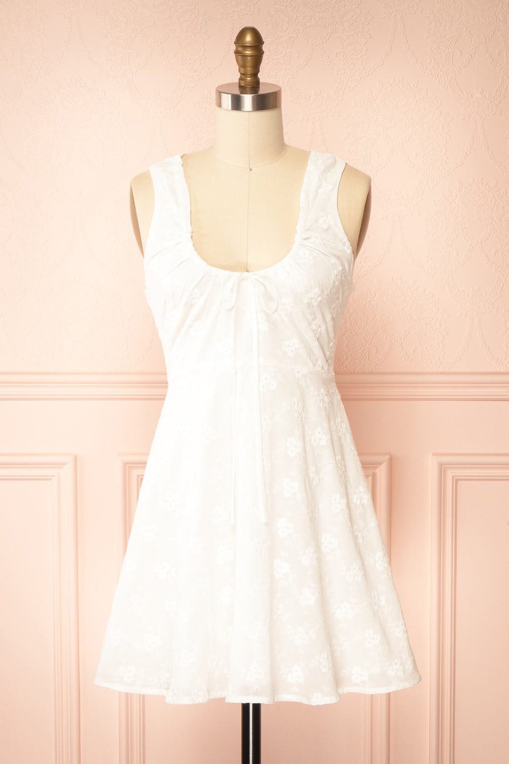 Anysa | White Floral Eyelet Mini Dress with Front Tie