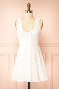 Anysa | White Floral Eyelet Mini Dress with Front Tie