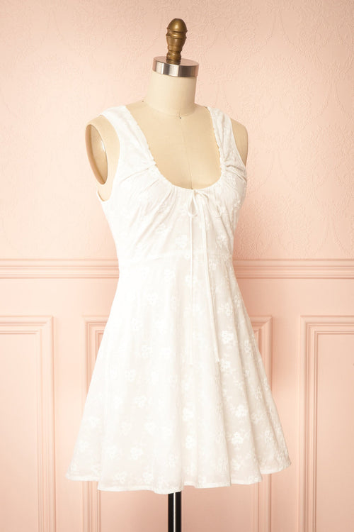 Anysa | White Floral Eyelet Mini Dress with Front Tie