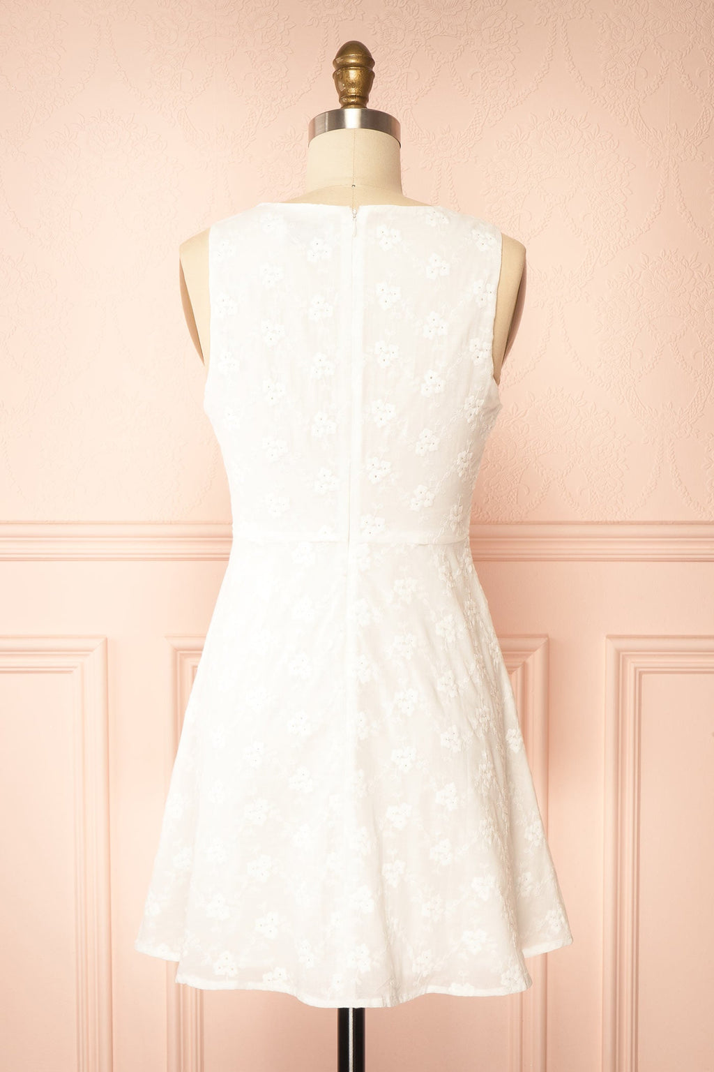 Anysa | White Floral Eyelet Mini Dress with Front Tie