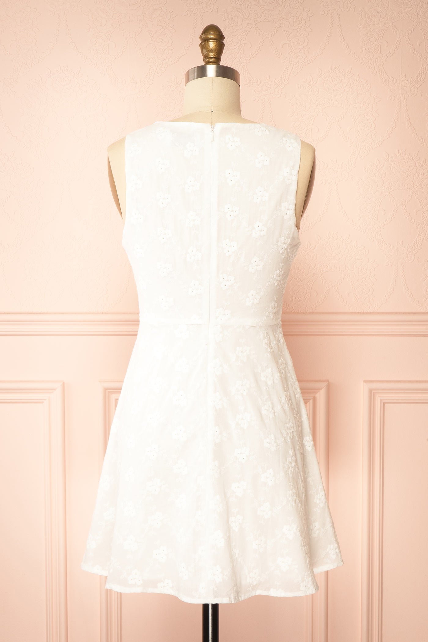 Anysa | White Floral Eyelet Mini Dress with Front Tie