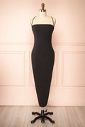Arannia Black | Fitted Midi Dress with Laced Back by Arti Gogna