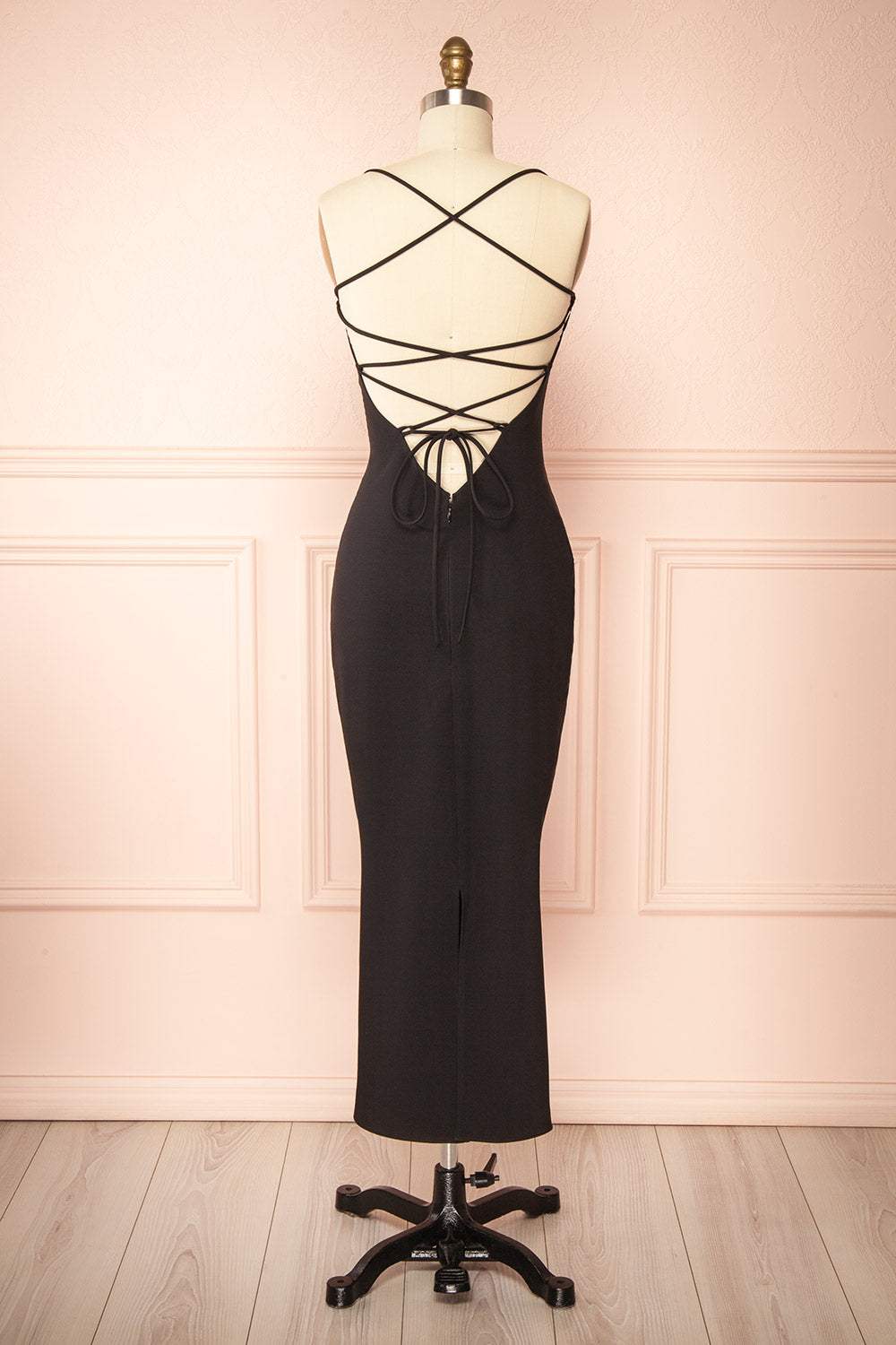 Arannia Black | Fitted Midi Dress with Laced Back by Arti Gogna