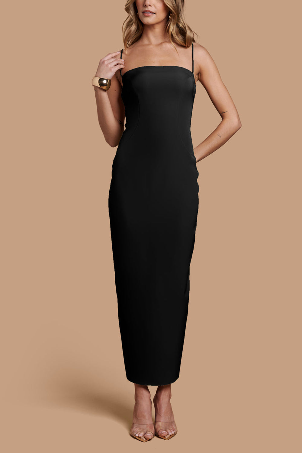 Arannia Black | Fitted Midi Dress with Laced Back by Arti Gogna