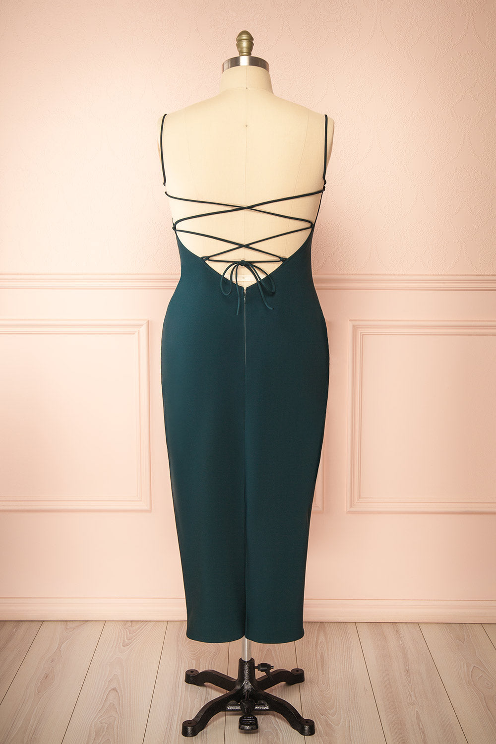 Arannia Green | Fitted Midi Dress with Laced Back by Arti Gogna