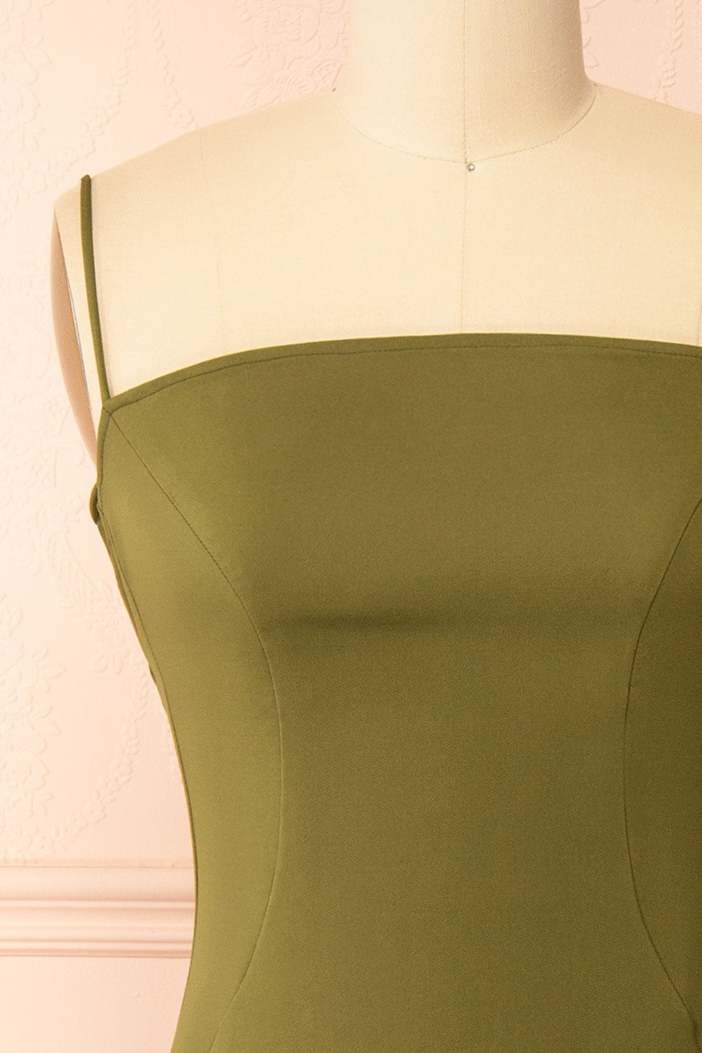 Arannia Khaki | Fitted Midi Dress with Laced Back by Arti Gogna