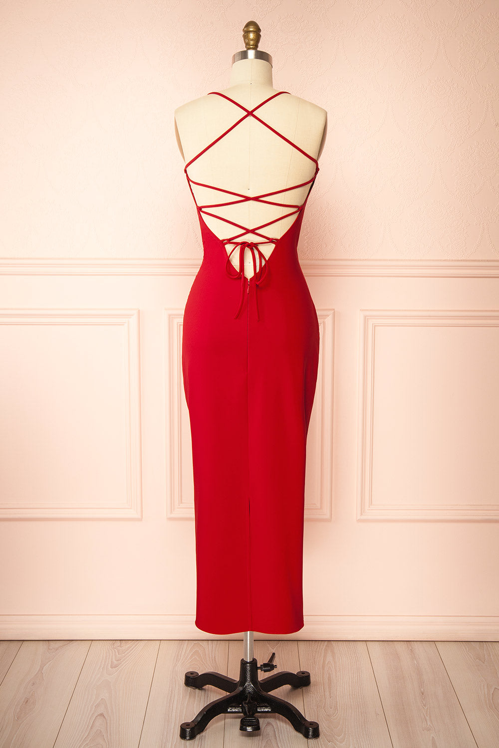 Arannia Red | Fitted Midi Dress with Laced Back by Arti Gogna