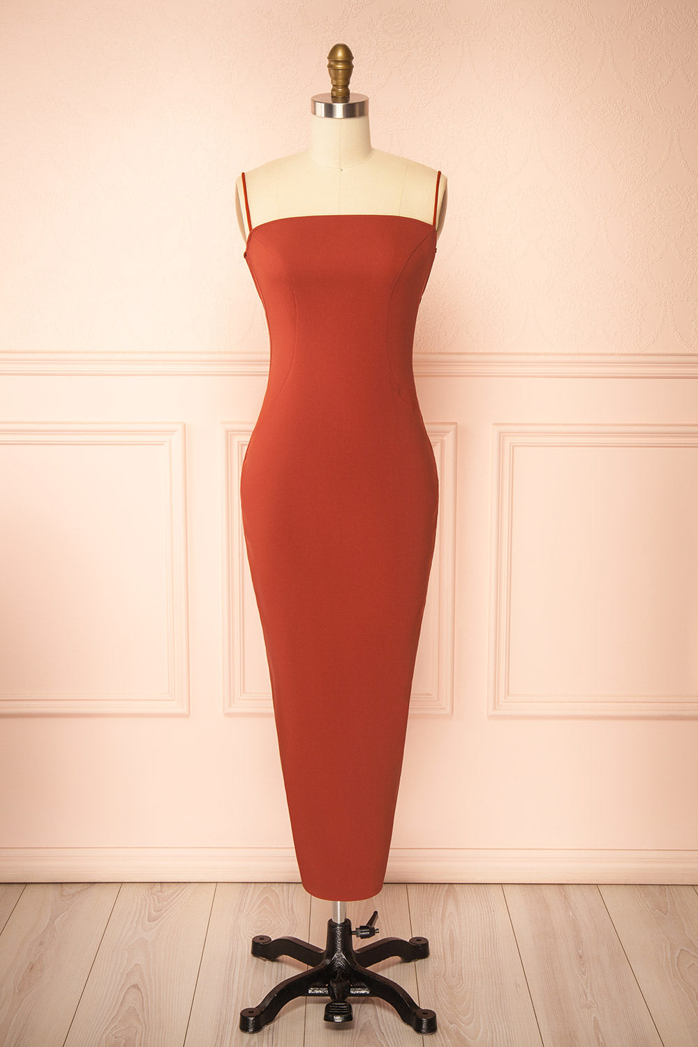 Arannia Rust | Fitted Midi Dress with Laced Back by Arti Gogna