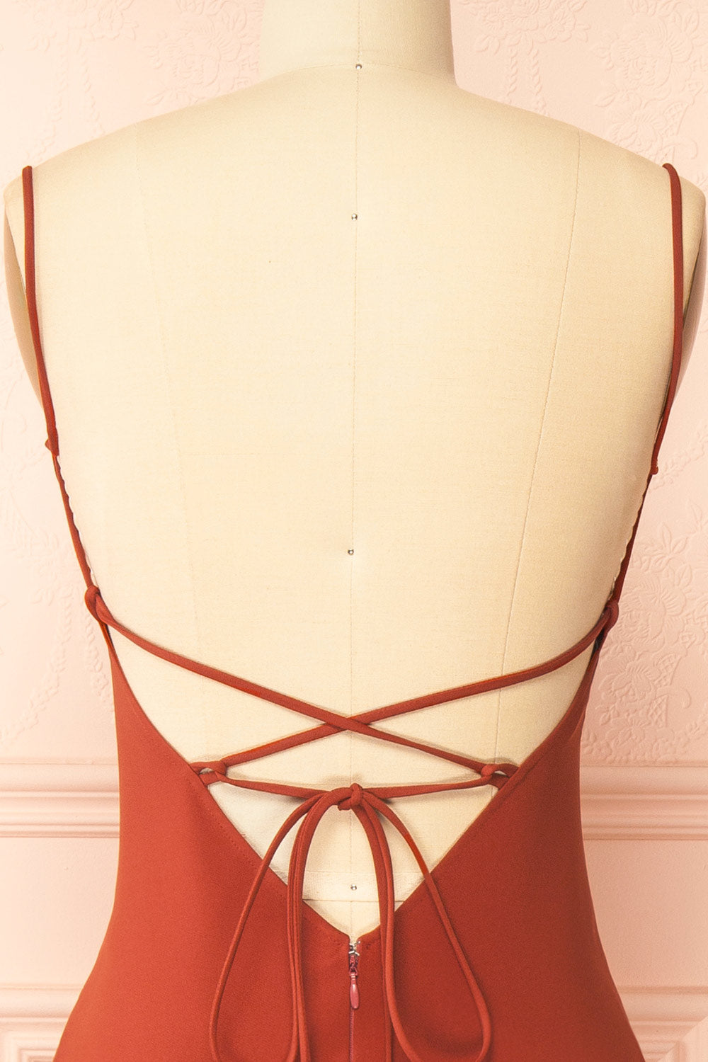 Arannia Rust | Fitted Midi Dress with Laced Back by Arti Gogna