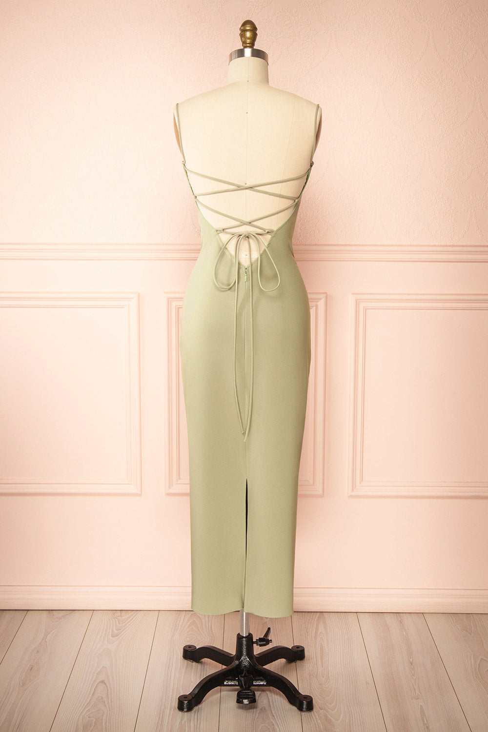 Arannia Sage | Fitted Midi Dress with Laced Back by Arti Gogna