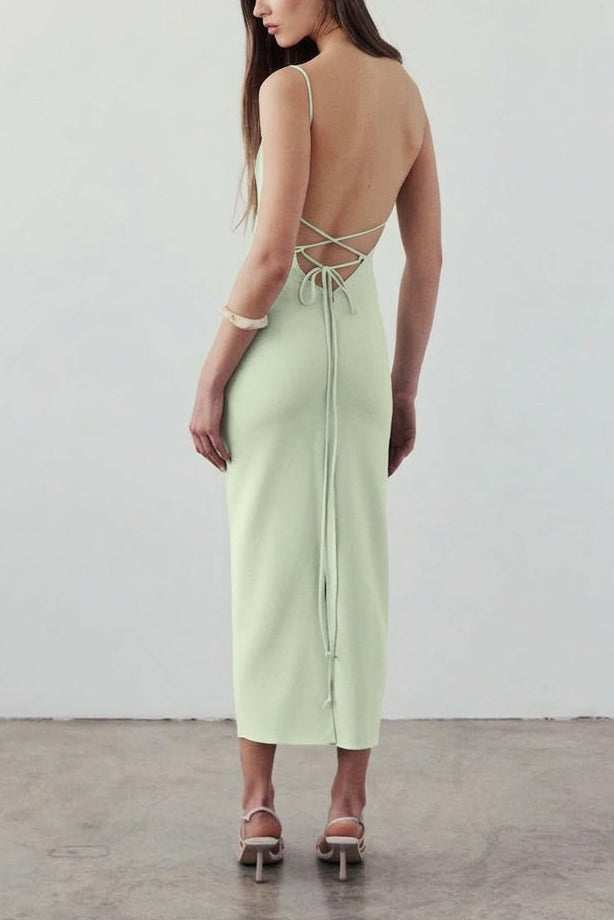 Arannia Mint | Fitted Midi Dress with Laced Back by Arti Gogna