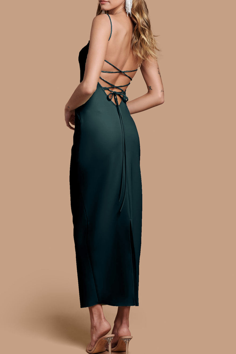 Arannia Green | Fitted Midi Dress with Laced Back by Arti Gogna