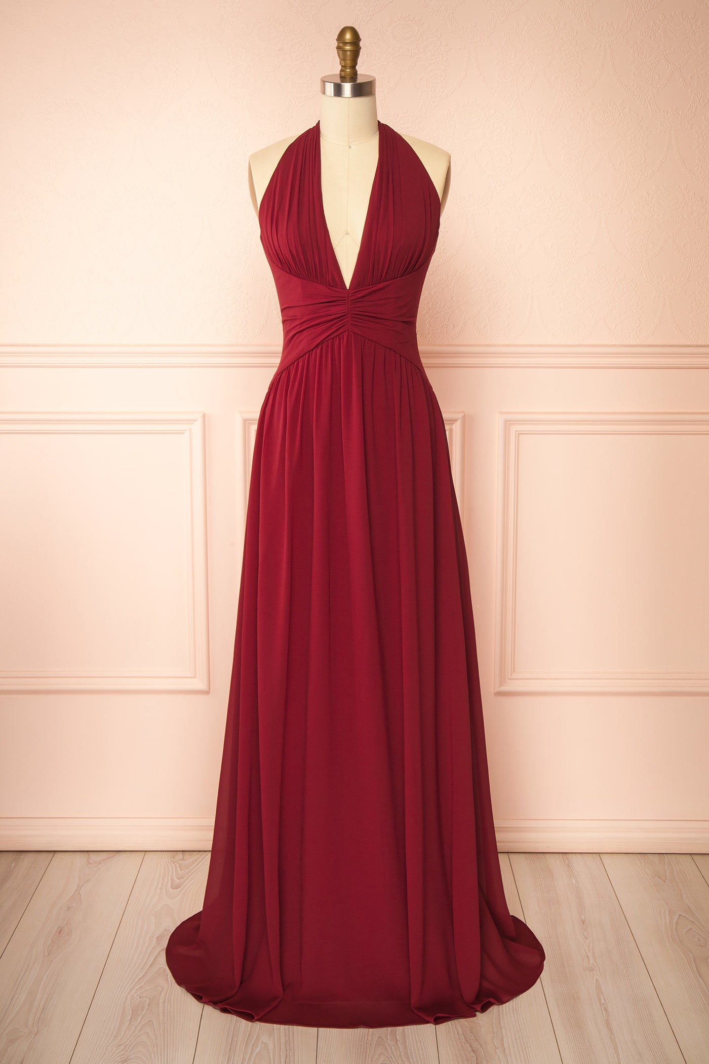 Arleen Burgundy  | Halter A-Line Maxi Dress