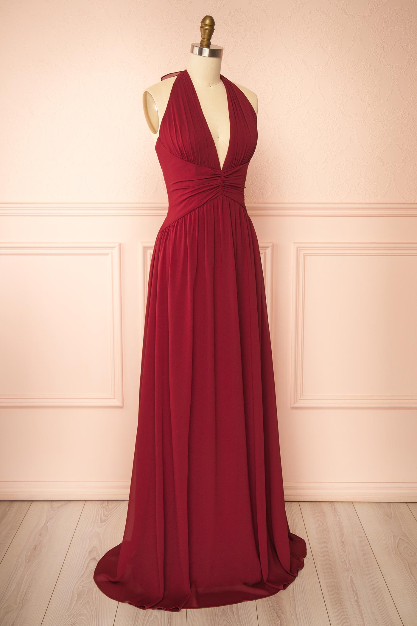 Arleen Burgundy  | Halter A-Line Maxi Dress