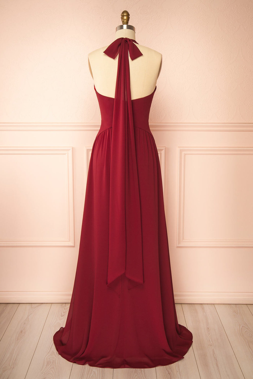 Arleen Burgundy  | Halter A-Line Maxi Dress