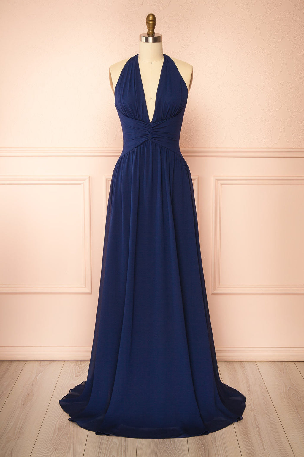 Arleen Navy  | Halter A-Line Maxi Dress