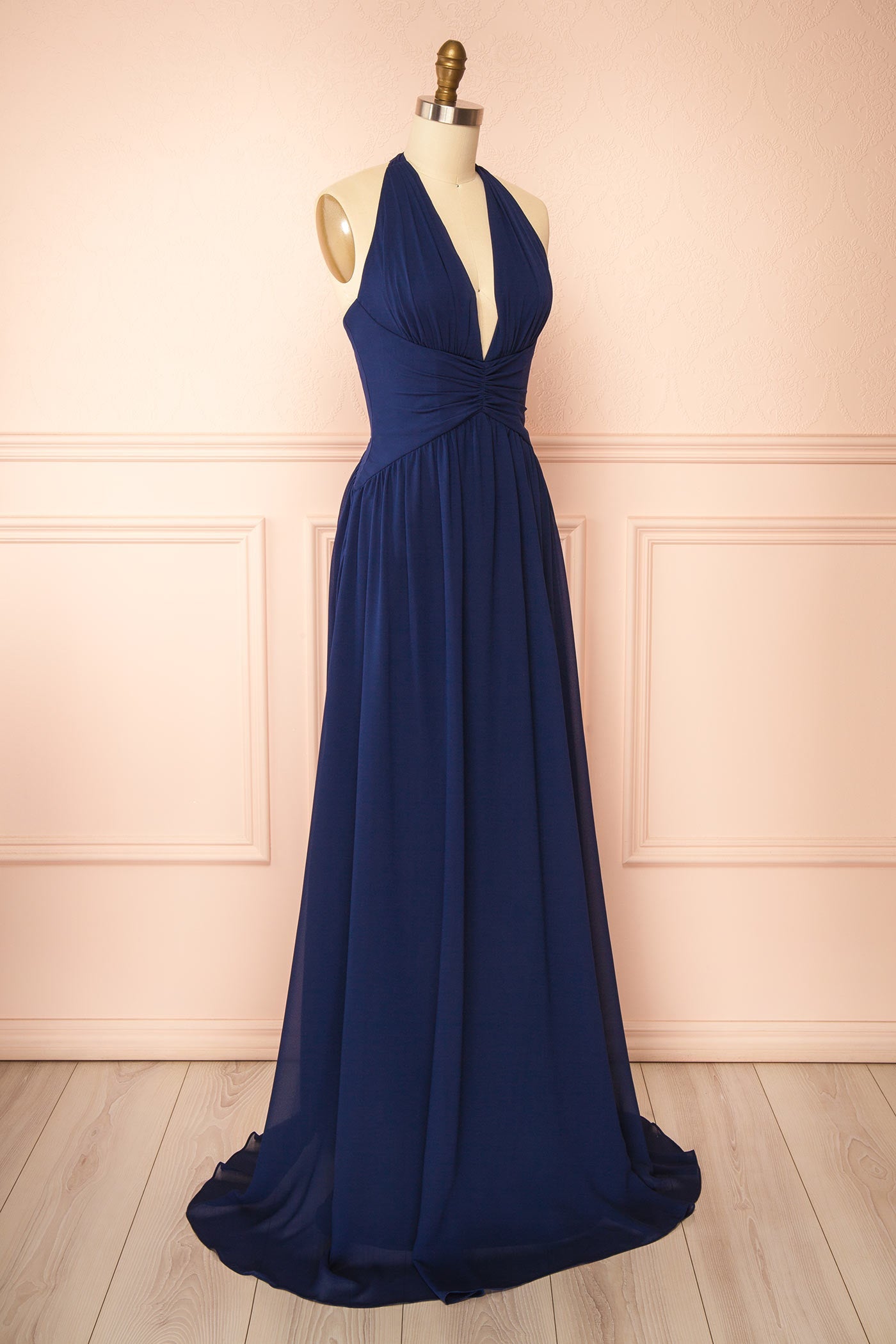 Arleen Navy  | Halter A-Line Maxi Dress