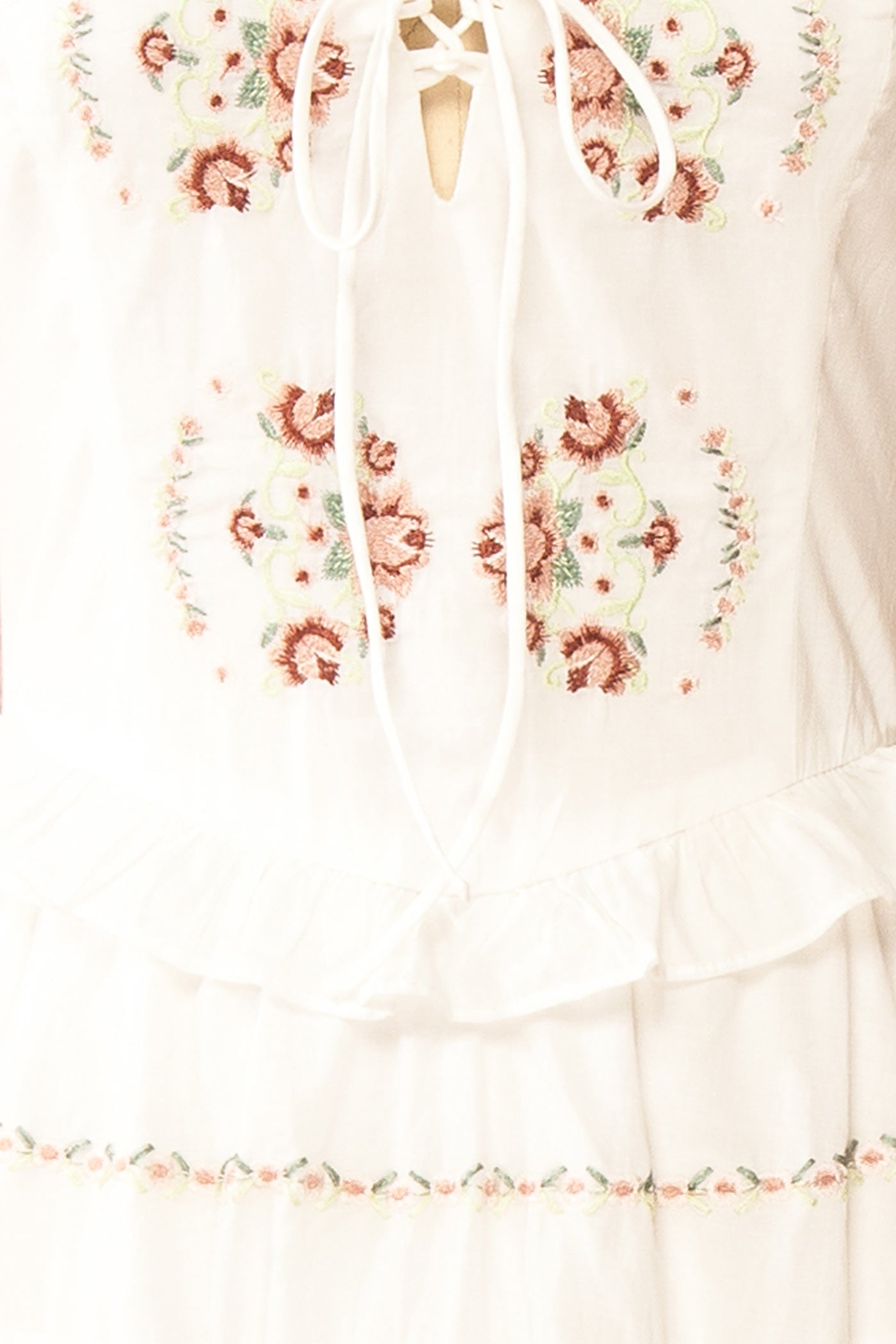 Aspyn | White Floral Embroidered Midi Dress with Smocked Back