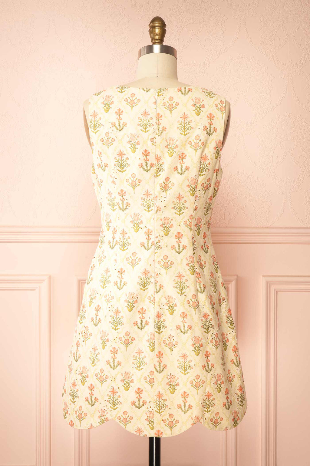 Astrell | Floral Eyelet Short Dress with Scallop Hem
