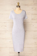 Athens Grey | Short Sleeve Fitted Midi Dress