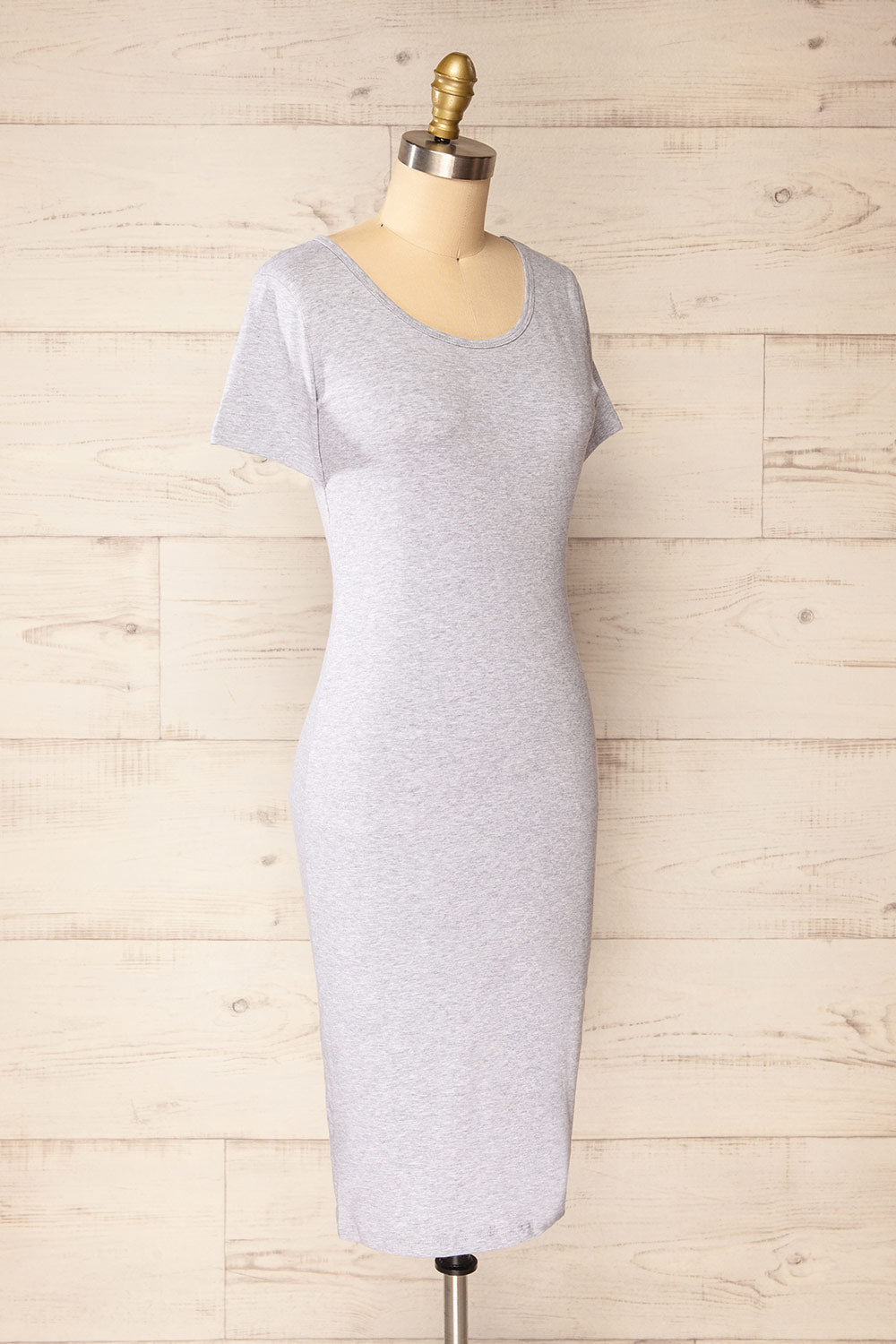 Athens Grey | Short Sleeve Fitted Midi Dress