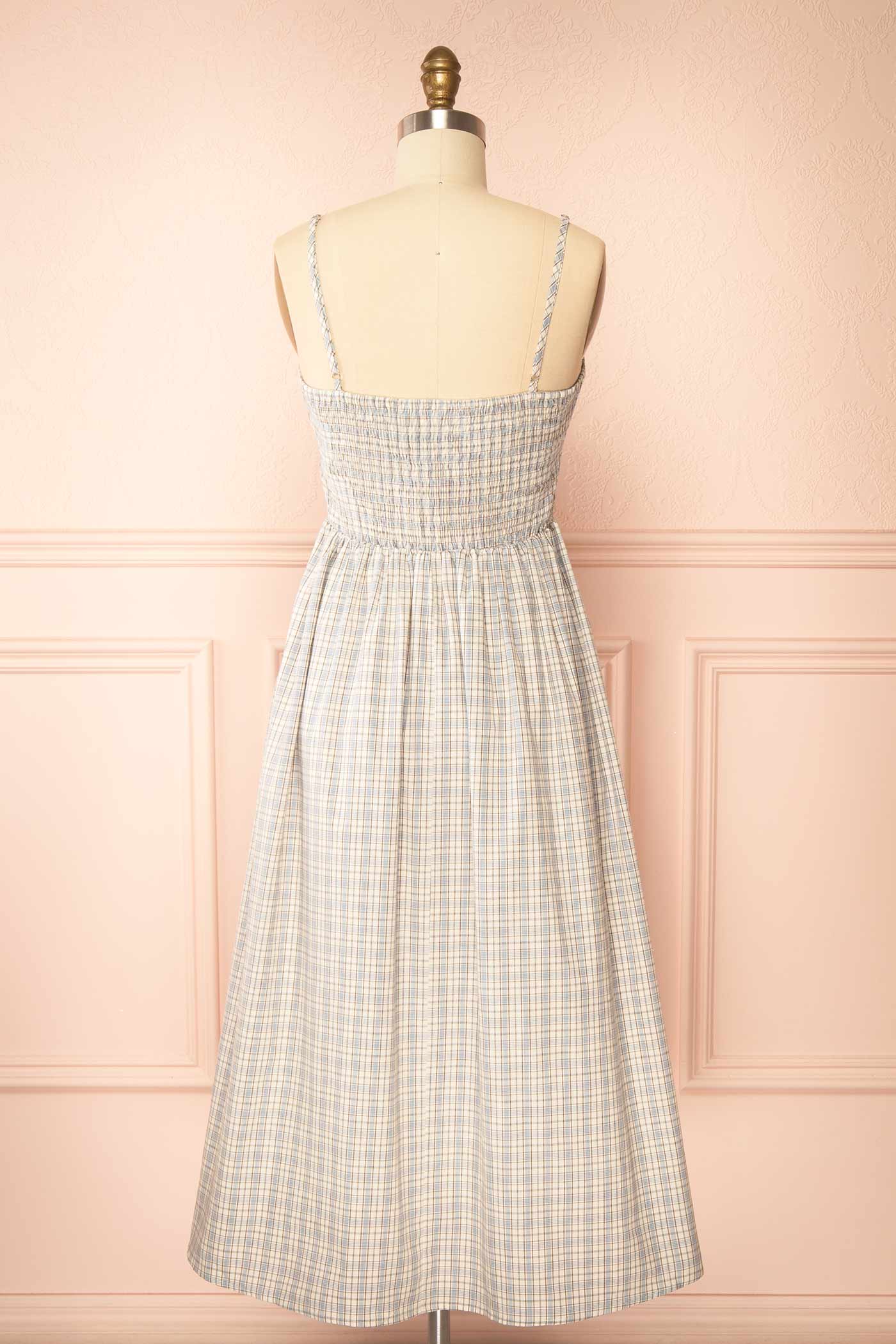 Auroria Blue | Plaid Midi A-Line Dress with Pocket
