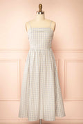 Auroria Blue | Plaid Midi A-Line Dress with Pocket