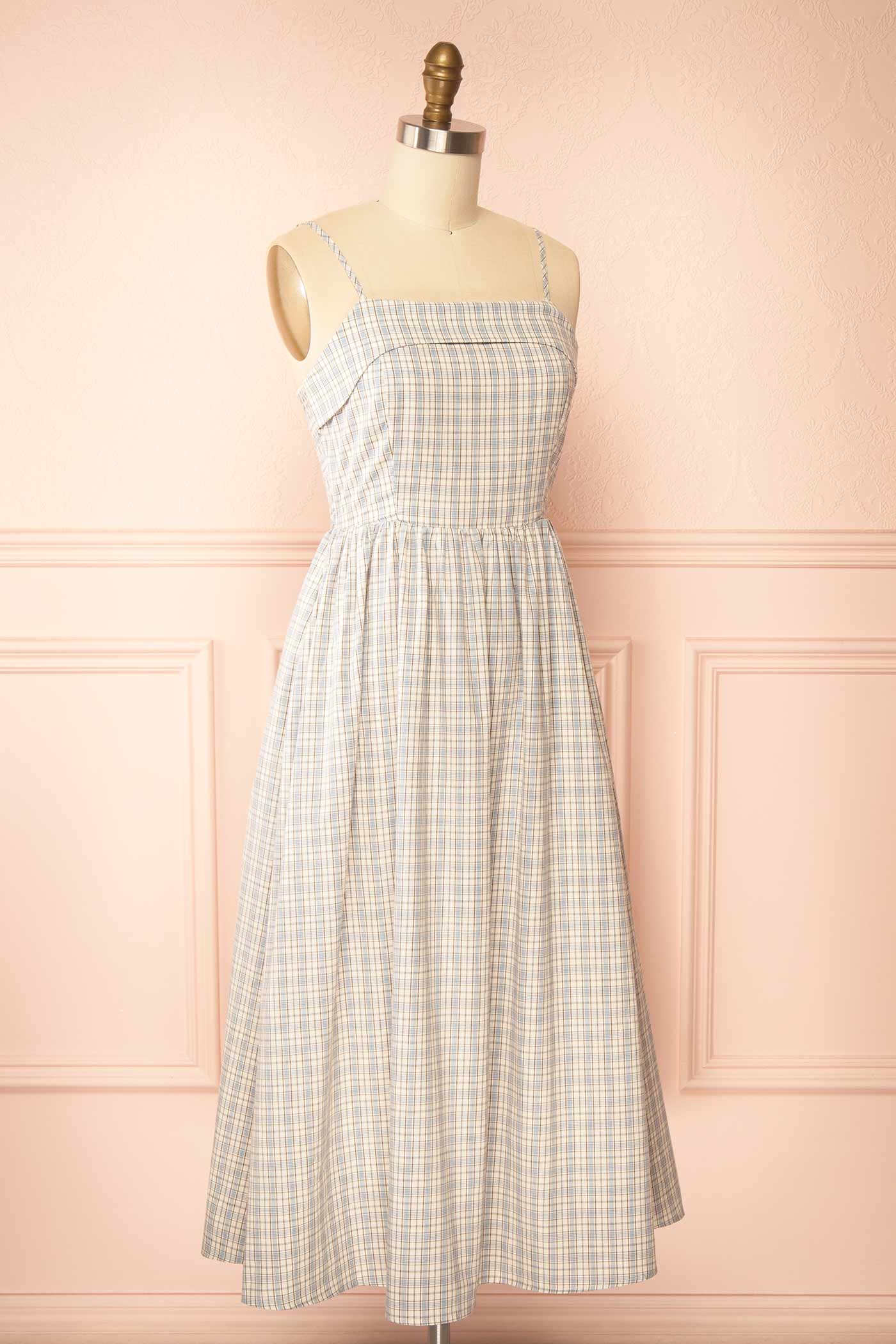 Auroria Blue | Plaid Midi A-Line Dress with Pocket