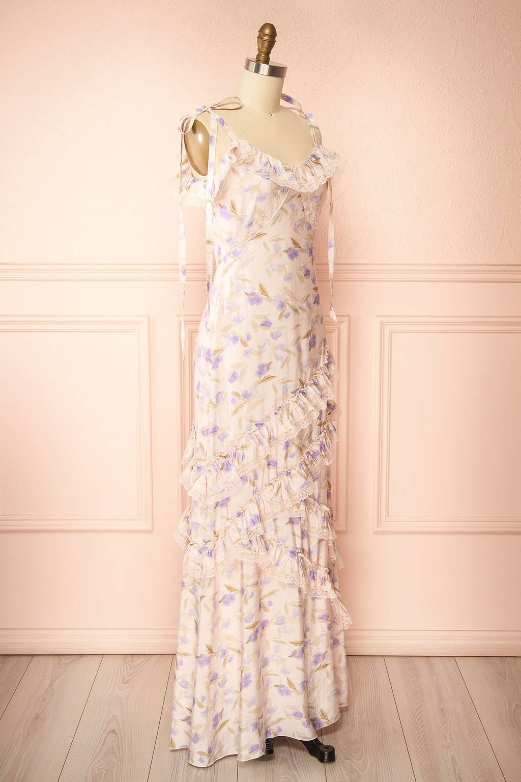 Avens | Blush Floral Maxi Dress with Ruffles