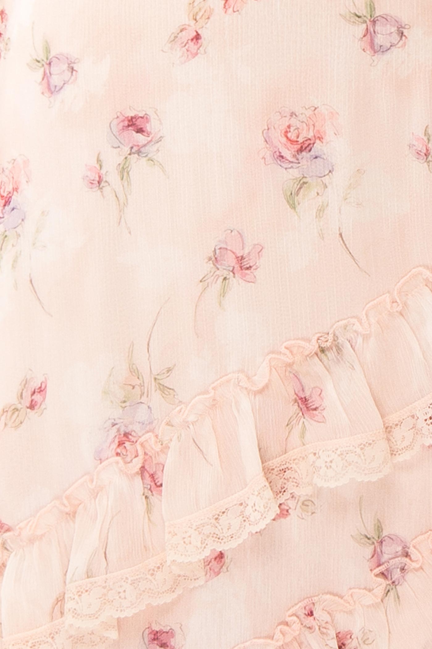 Aventina | Blush Maxi Dress with Ruffles and Floral Pattern