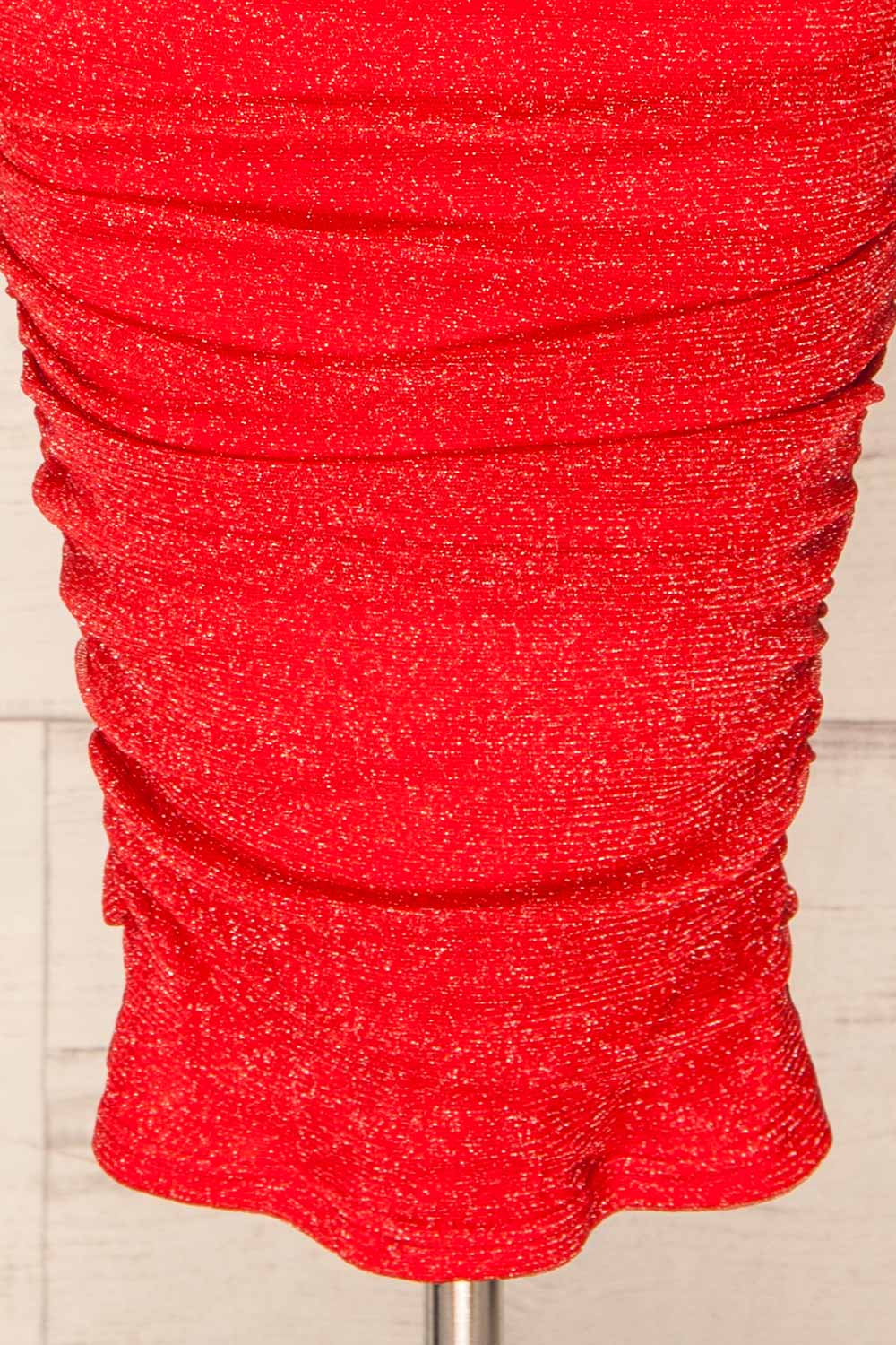 Baku Red | Fitted Ruched Sparkly Midi Dress
