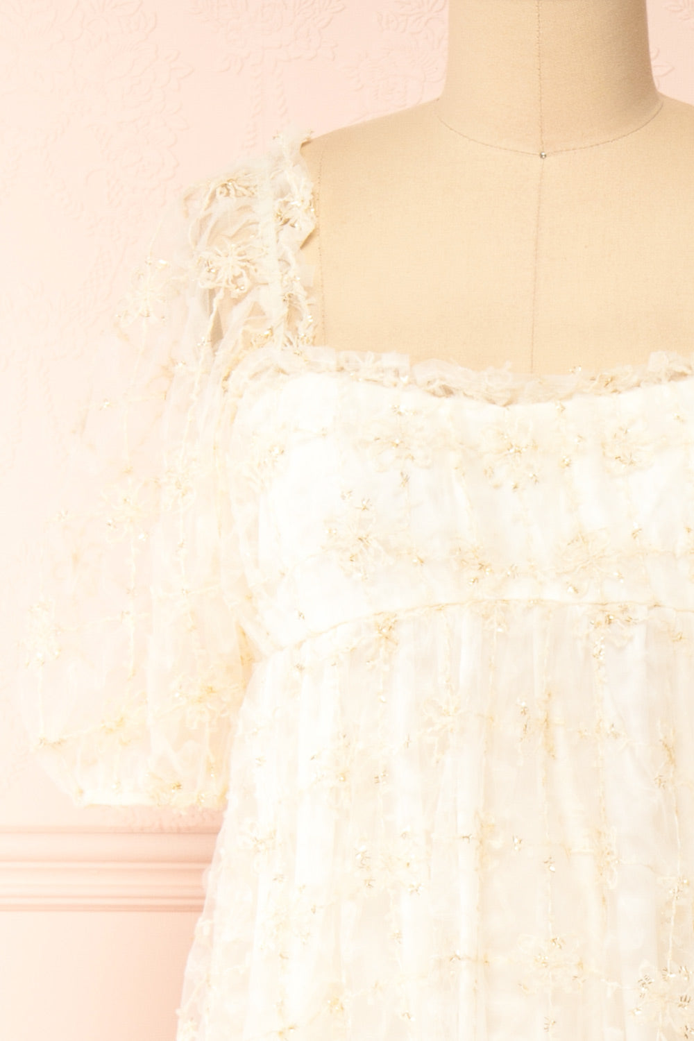 Bambina | Empire Waist Short Sleeve Maxi Dress with Embroidered Tulle