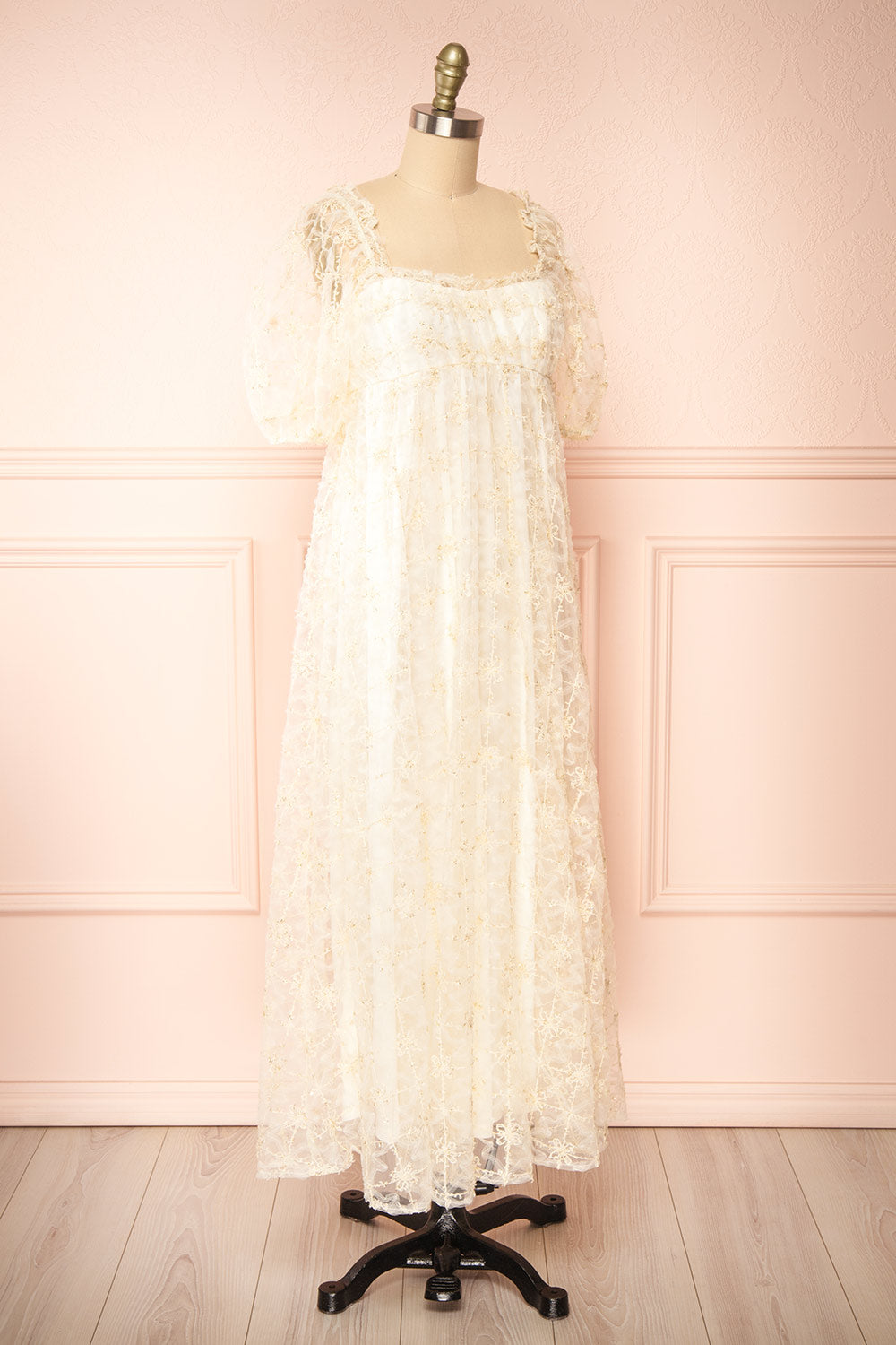 Bambina | Empire Waist Short Sleeve Maxi Dress with Embroidered Tulle