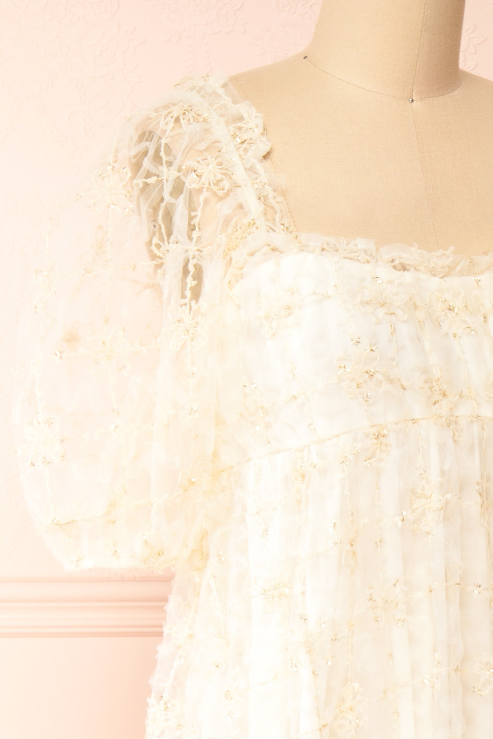 Bambina | Empire Waist Short Sleeve Maxi Dress with Embroidered Tulle