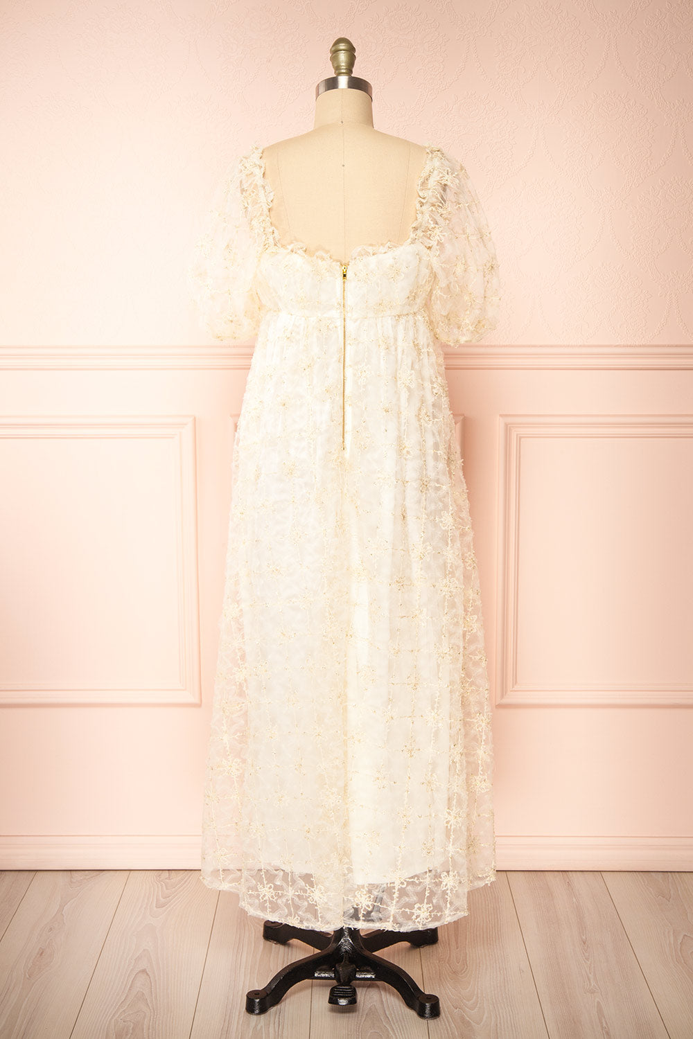 Bambina | Empire Waist Short Sleeve Maxi Dress with Embroidered Tulle