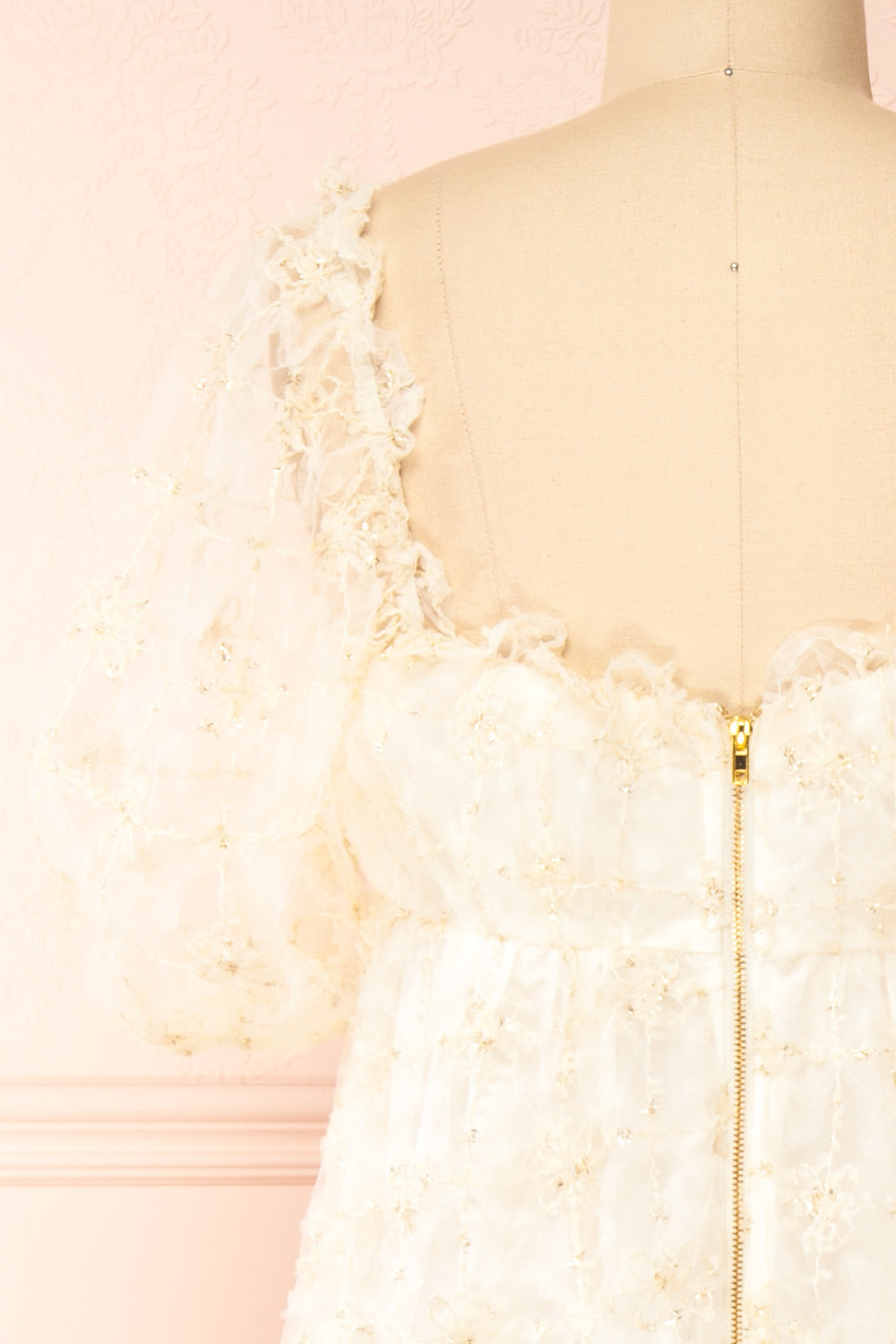 Bambina | Empire Waist Short Sleeve Maxi Dress with Embroidered Tulle