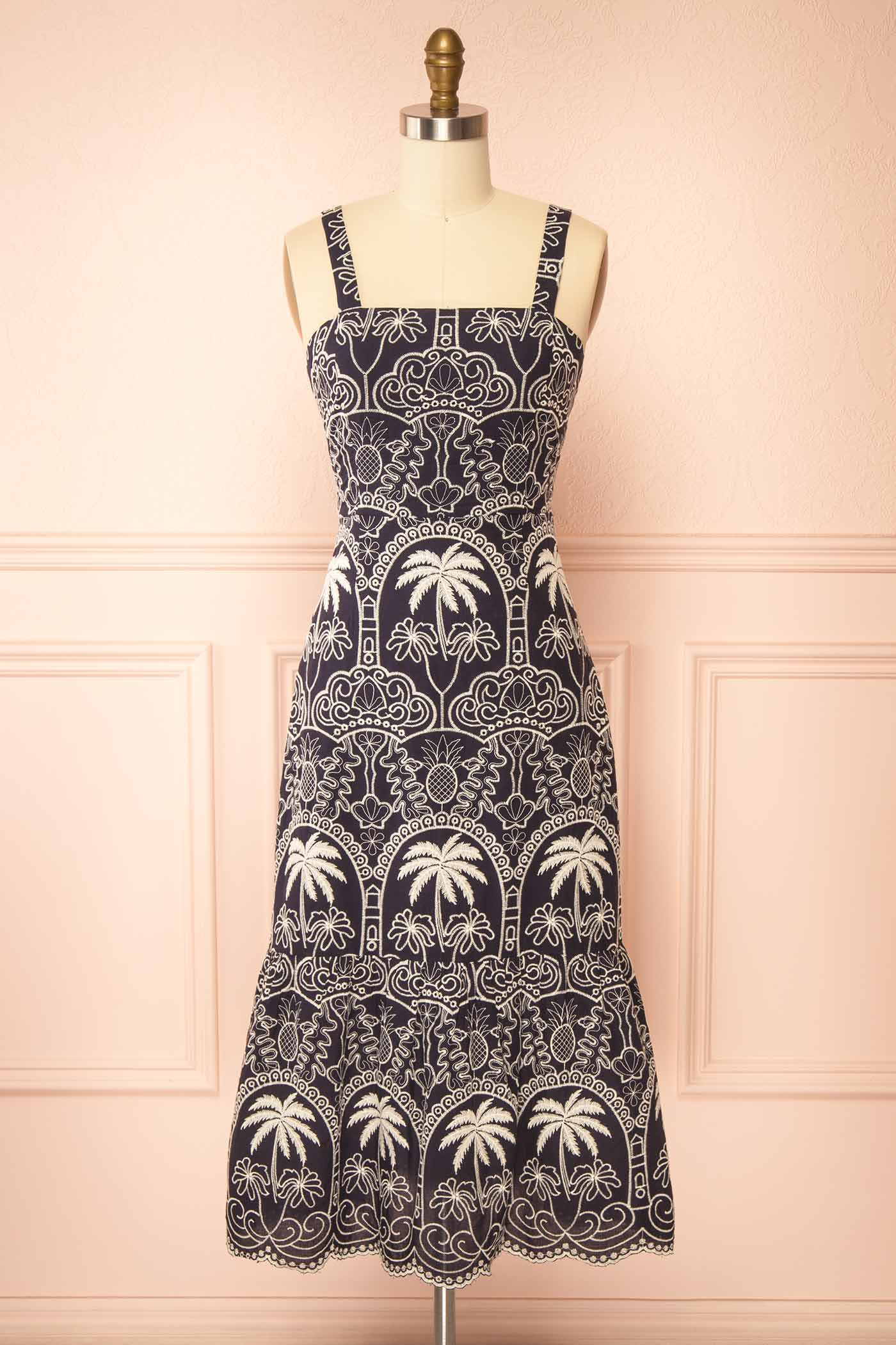 Barasat | Navy Midi Dress with Embroidery