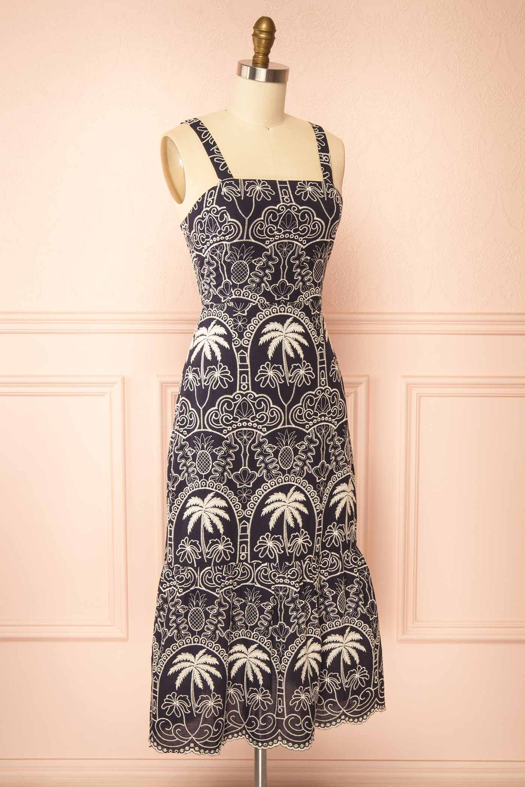 Barasat | Navy Midi Dress with Embroidery