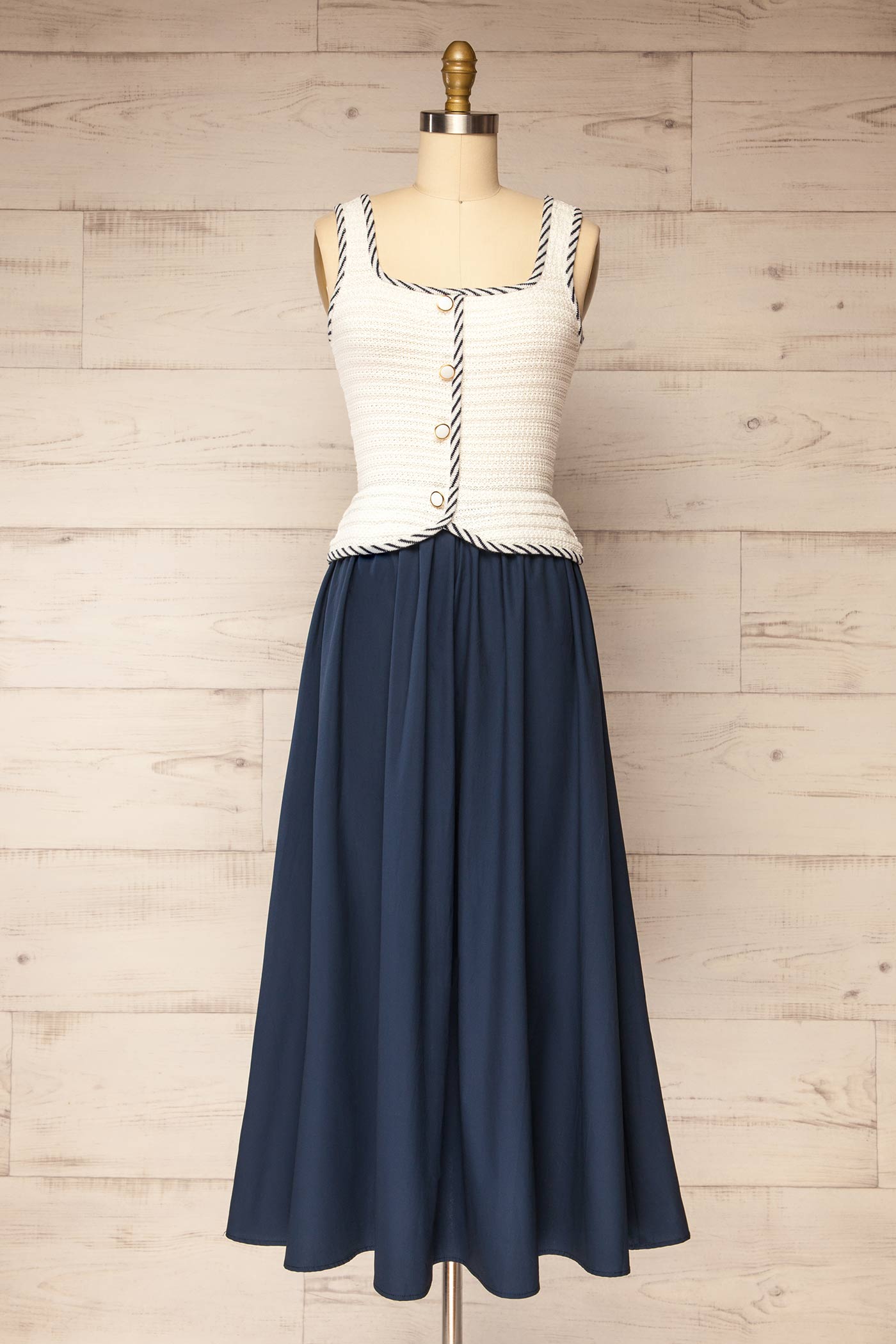 Barauni | Navy Blue Maxi Dress in White Knit Top