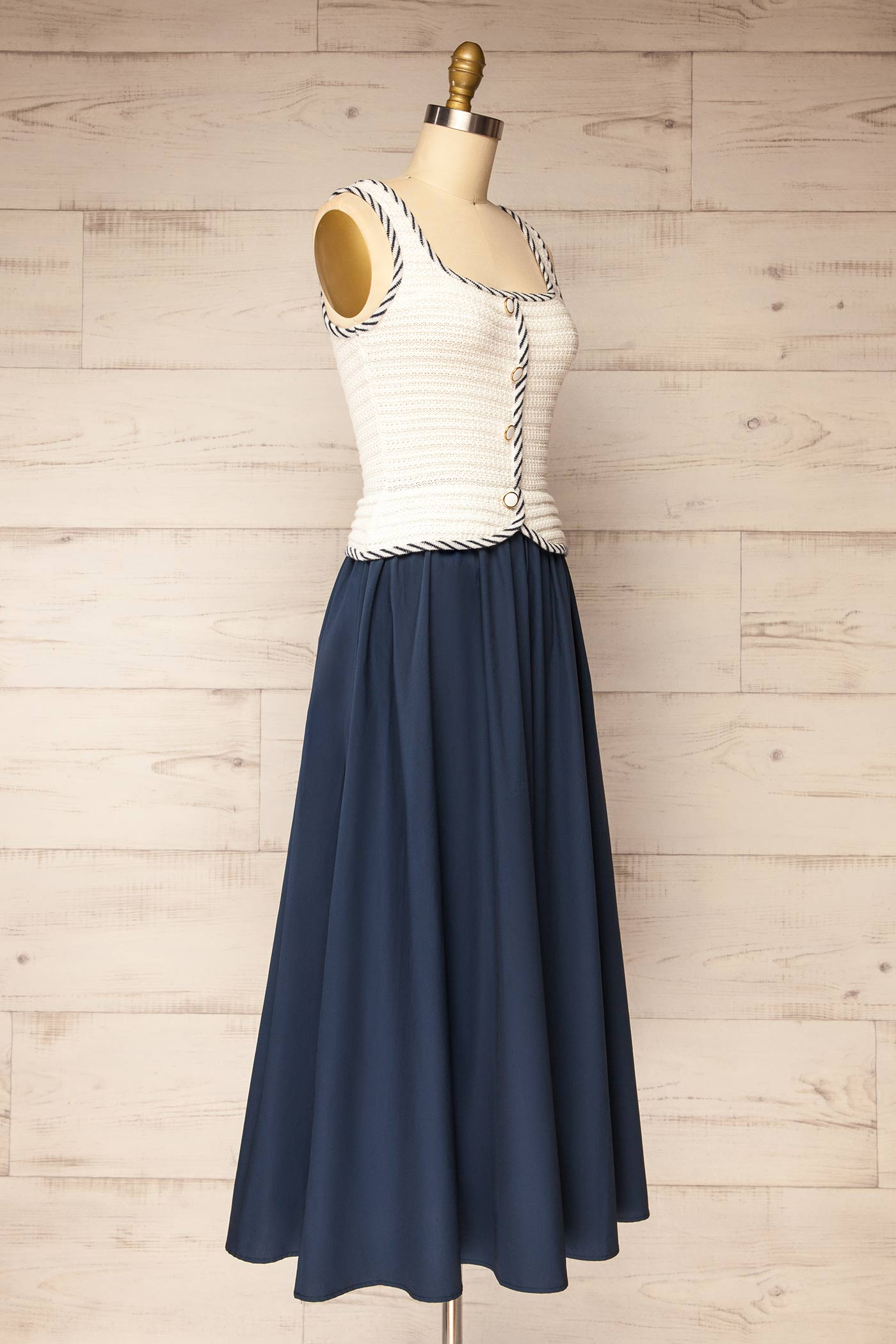 Barauni | Navy Blue Maxi Dress in White Knit Top