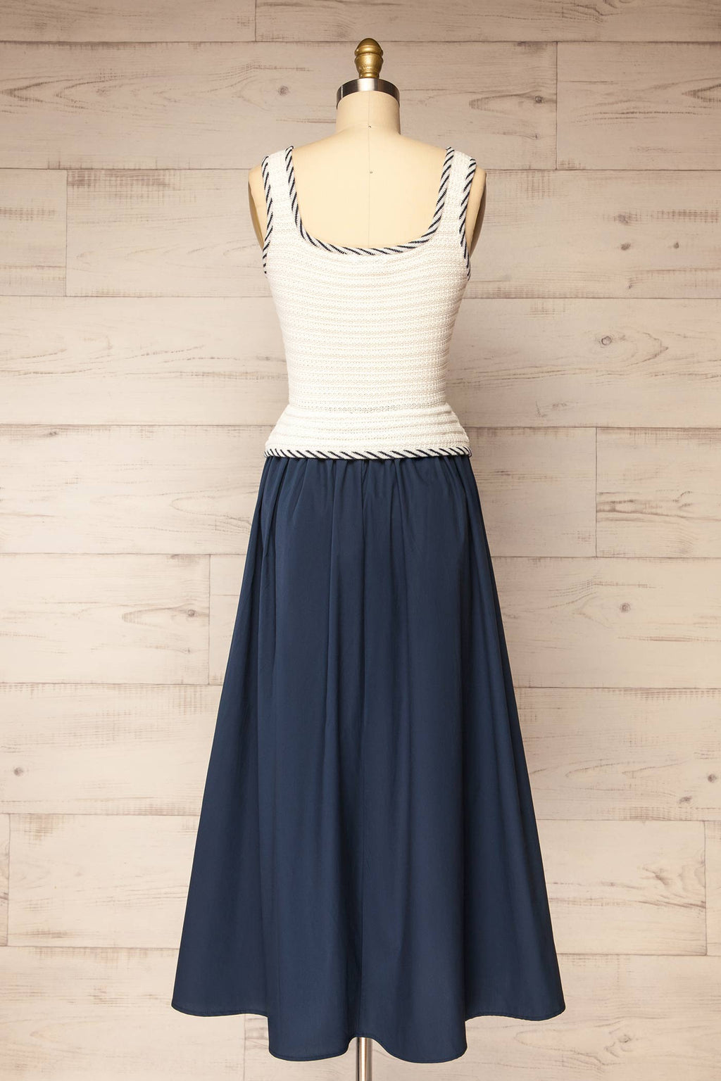 Barauni | Navy Blue Maxi Dress in White Knit Top