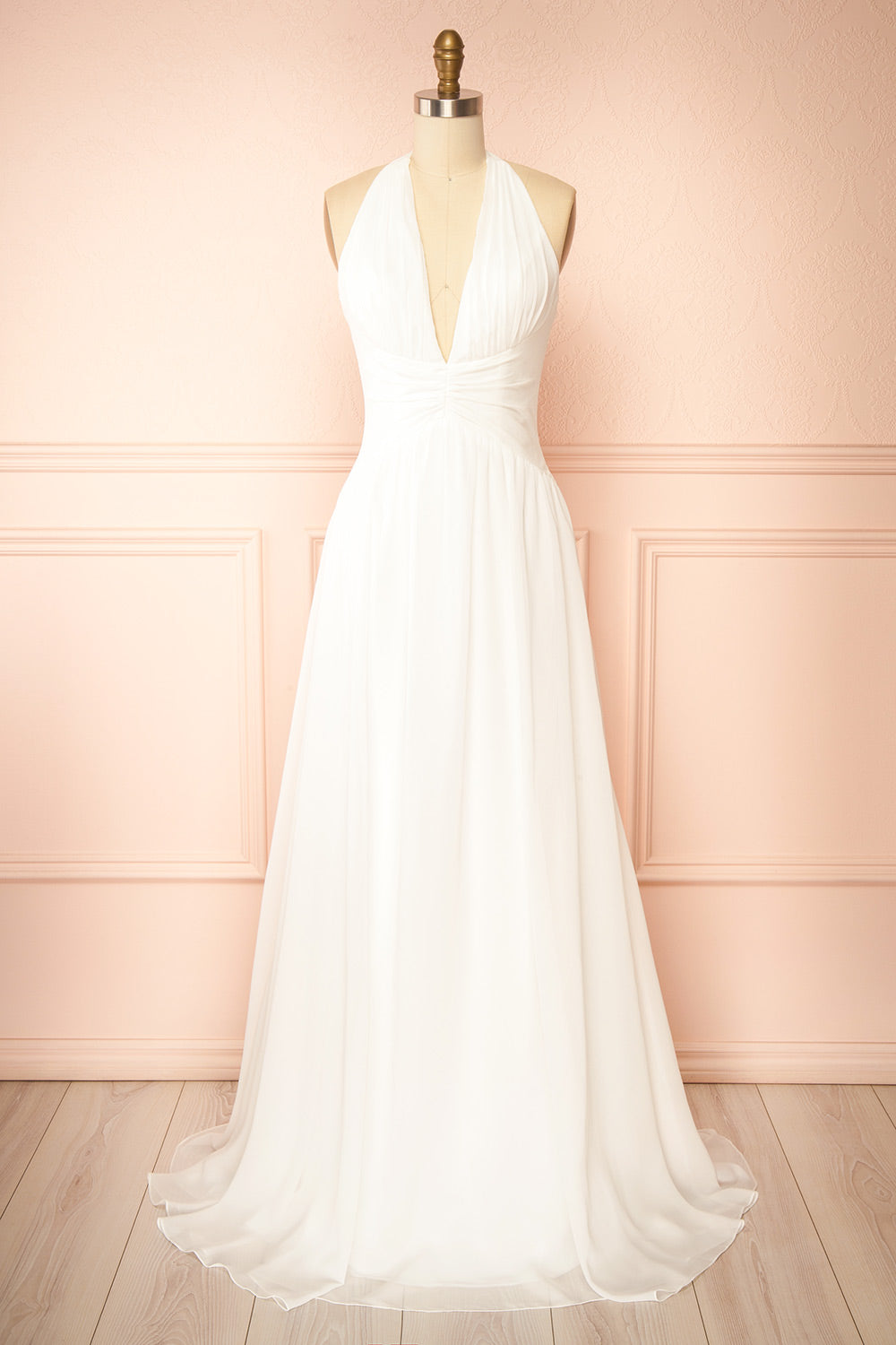 Bayley | Chiffon Halter Neck White Maxi Wedding Dress