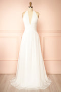 Bayley | Chiffon Halter Neck White Maxi Wedding Dress