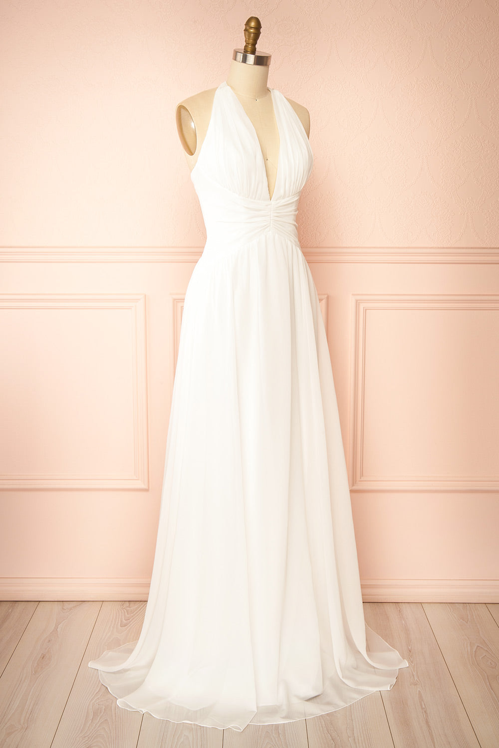 Bayley | Chiffon Halter Neck White Maxi Wedding Dress