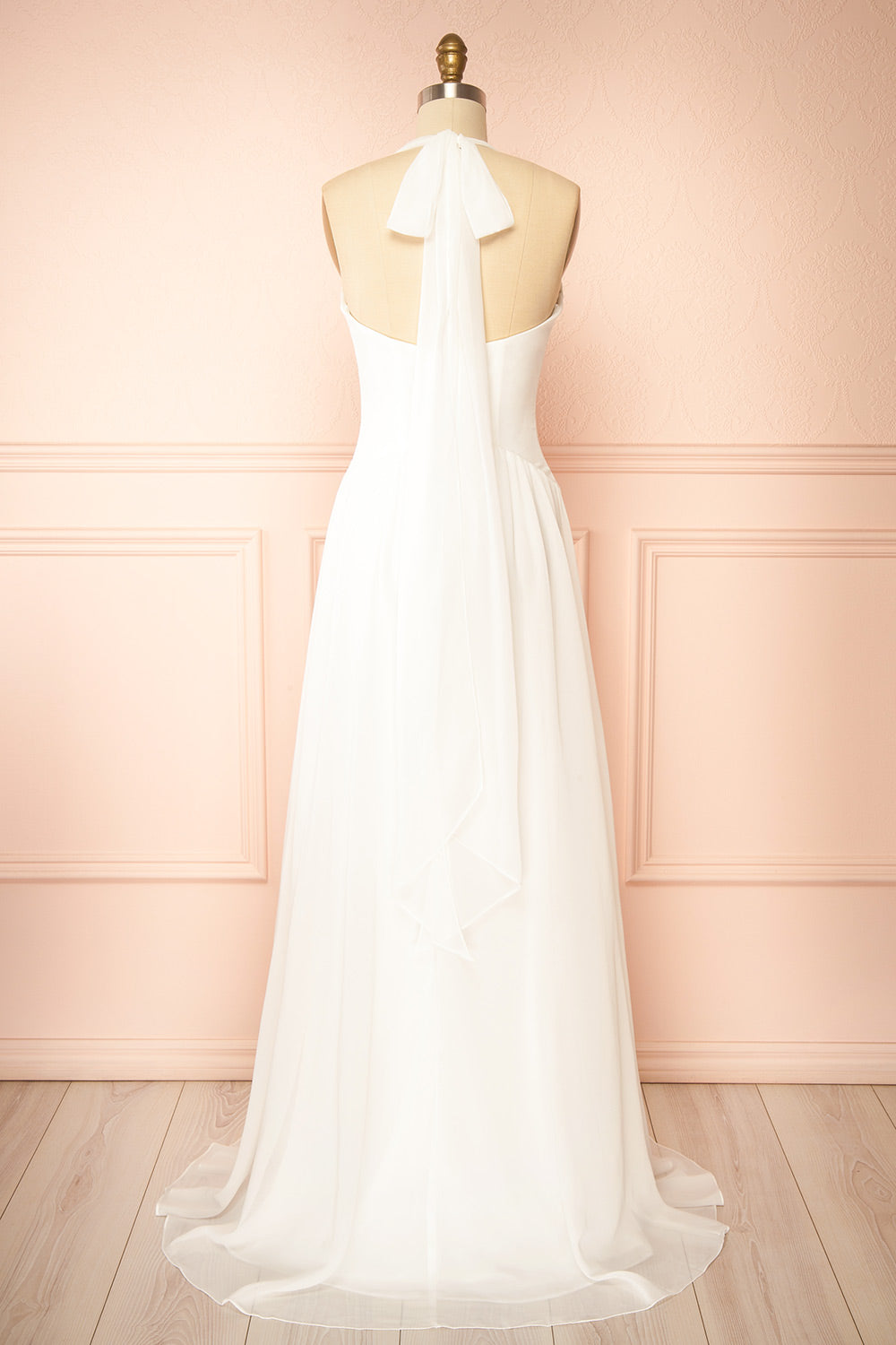Bayley | Chiffon Halter Neck White Maxi Wedding Dress