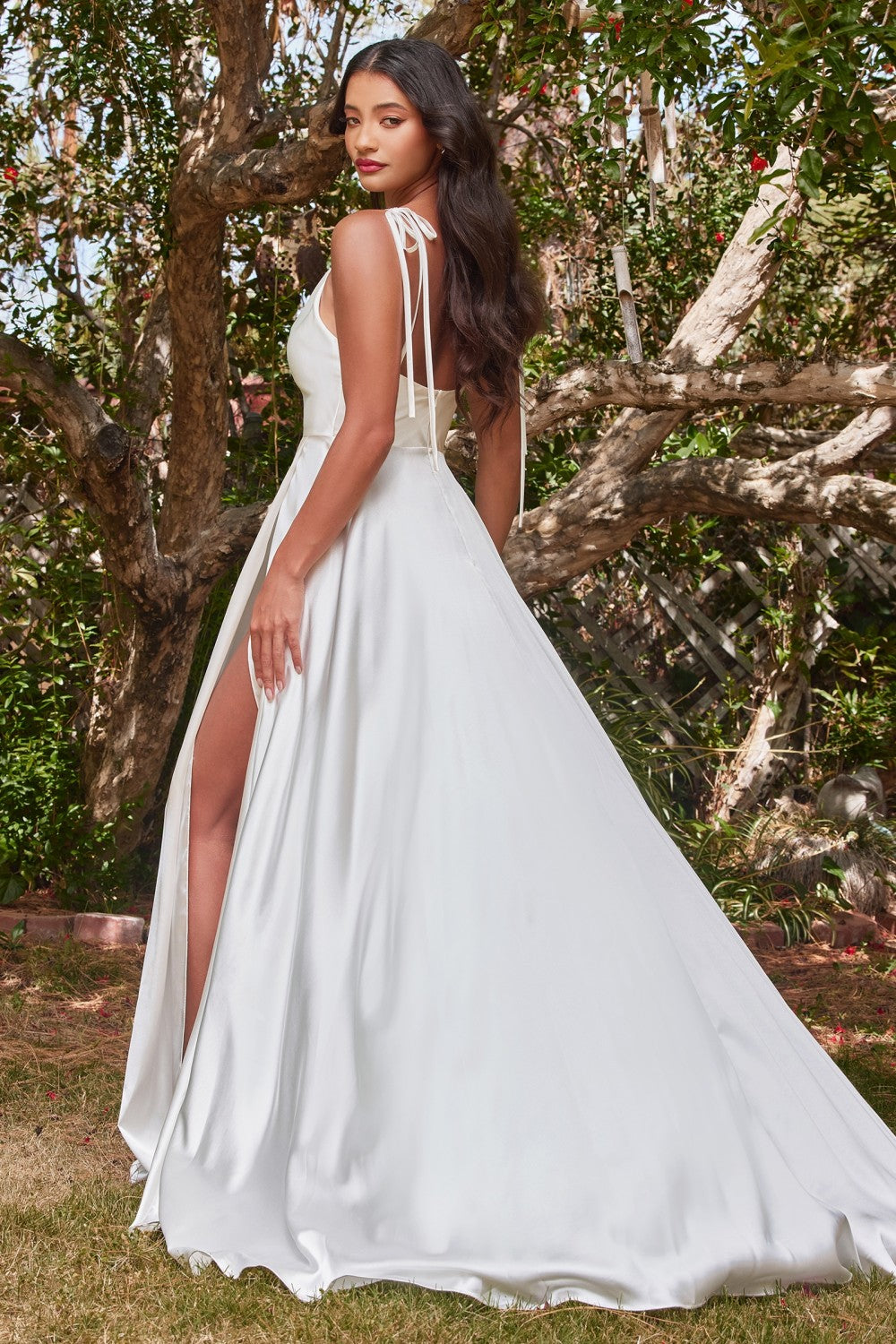 Moira Ivory | Bridal Cowl Neck Satin Gown with High Slit