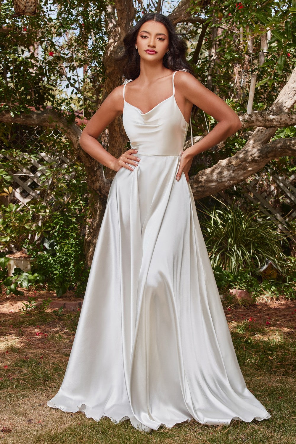 Moira Ivory | Bridal Cowl Neck Satin Gown with High Slit